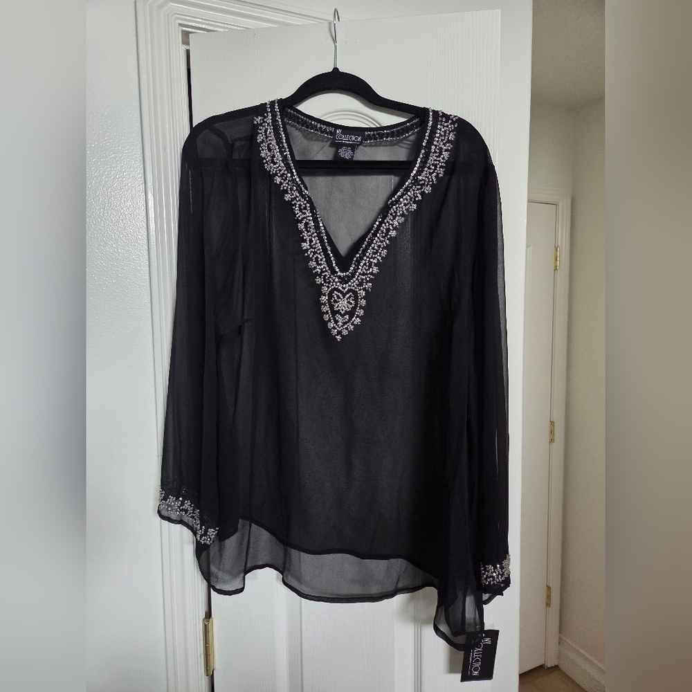 NY Collection Black 100% Silk Sz 2X